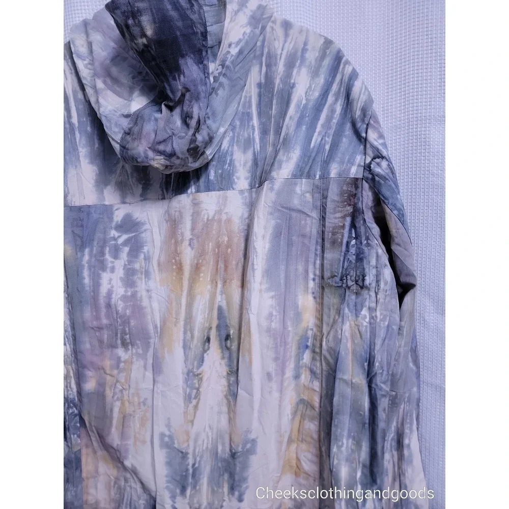 VRST Tie Dye Rain Jacket Mens XXL Gray Blue Nylon Shell Full Zip Hooded Coat